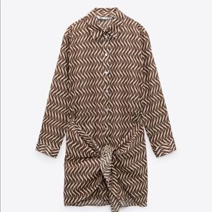 ZARA print dress with knot - sand